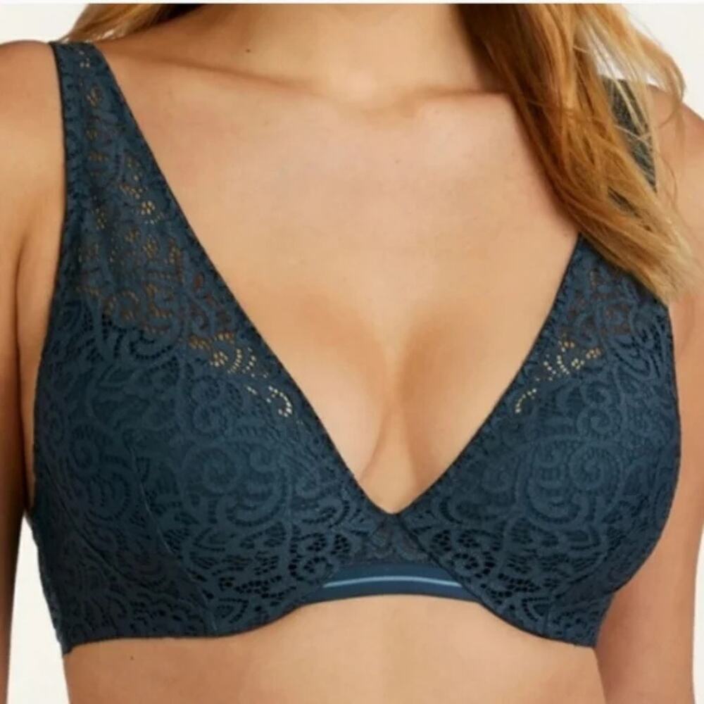 Third Love Artisan Lace Plunge Bra - 34F - Teal - Perfect Condition